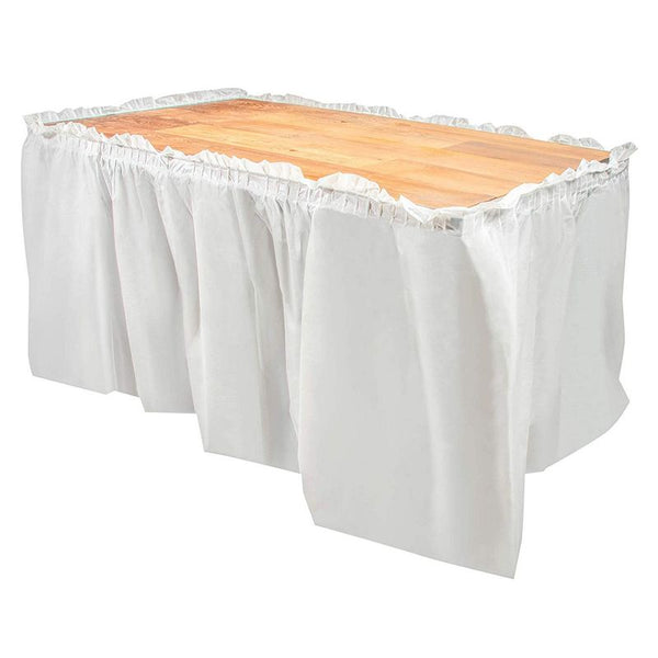 Disposable Table Skirts – 6-Pack Ruffled Plastic Table Skirts – Perfect for Weddings, Engagement Parties, Birthdays, Business Events, Baby Showers, White, Suitable for Tables Up to 8 Feet Long