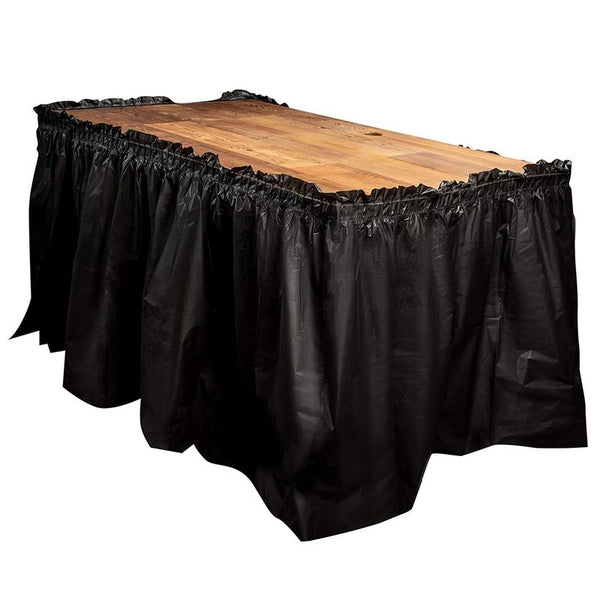 Disposable Table Skirts – 6-Pack Ruffled Plastic Table Skirts – Perfect for Weddings, Engagement Parties, Birthdays, Business Events, Baby Showers, Black, Suitable for Tables Up To 8 Feet Long