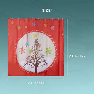 Christmas Shower Curtain with Hooks, Holiday Themed Bathroom Decor (71x71 In)