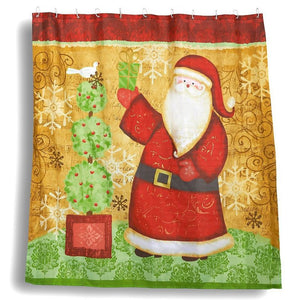 Merry Christmas Shower Curtain Set with 12 Hooks, (70 x 71 Inches)