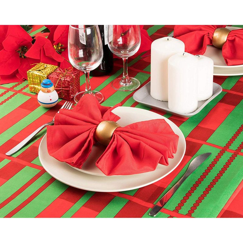 Juvale Christmas Tablecloth - Rectangle Table Cloth, Festive Holiday Party Decoration Supplies, Red and Green Stripes Design Scalloped Table Cover, 84 x 54 Inches