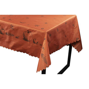 Juvale Thanksgiving Party Tablecloth - Rectangle Table Cloth, Fall Themed Party Decoration Supplies, Pumpkin and Leaves Design Scalloped Table Cover, Copper Orange Color, 83 x 59 Inches