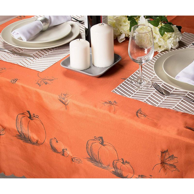 Juvale Thanksgiving Party Tablecloth - Rectangle Table Cloth, Fall Themed Party Decoration Supplies, Pumpkin and Leaves Design Scalloped Table Cover, Copper Orange Color, 83 x 59 Inches