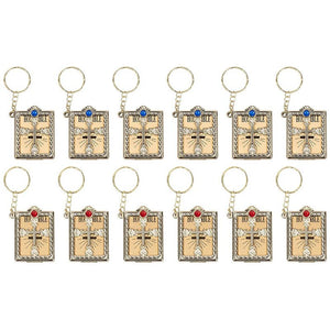 Bible Keychains - 12-Pack Mini Bible Keychain, Jesus Keychain, Miniature Holy Bible, Religious Keyrings, Religious Favors for Baptism, Church, Communion, English, Gold, 1.4 x 3.3 x 0.5 Inches