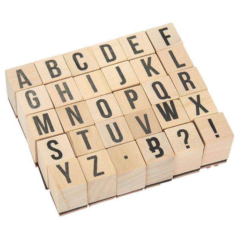Alphabet Rubber Stamp Set with Antique Wooden Box, Upper Case Letter, MiniatureSweet, Kawaii Resin Crafts, Decoden Cabochons Supplies