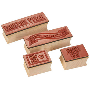 4-Piece Card Making Stamps Set - Wood Mounted Rubber Stamps for Card Making, DIY Crafts, Scrapbooking - Happy Birthday, Thank You, Congratulations, with Love