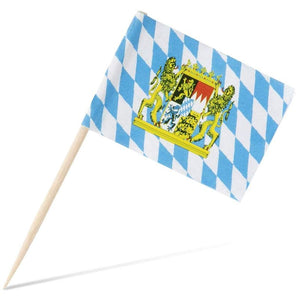 Oktoberfest Cocktail Picks - 200-Pack Disposable Bavarian Flag Cupcake Topper Decoration, Theme Party Bamboo Toothpicks, Blue and White, 2.6 x 1.6 Inches