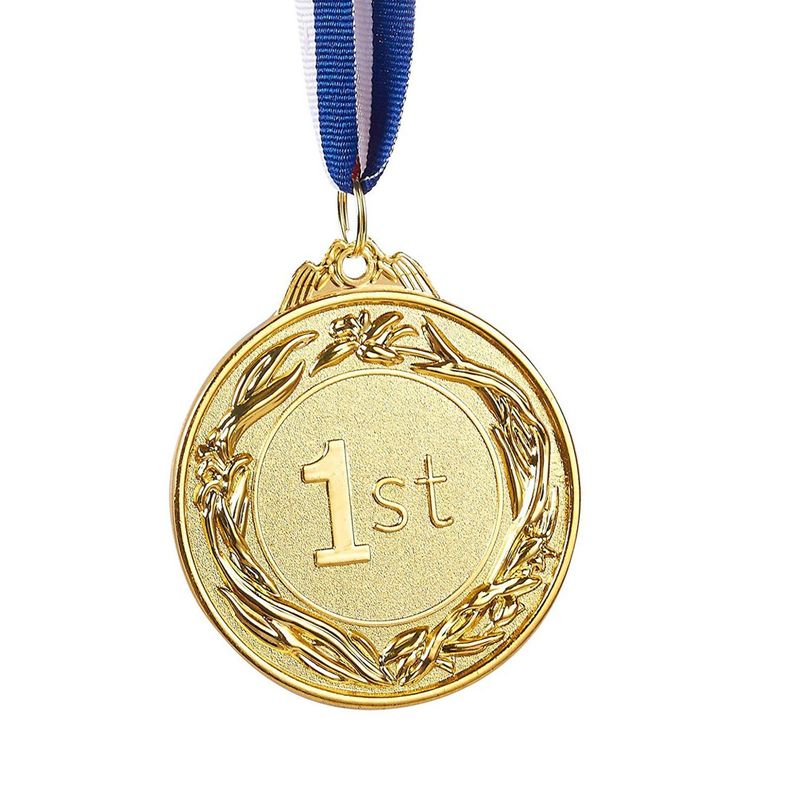 Juvale 6-Pack Gold 1st Place Award Medal Set - Metal Olympic Style for Sports, Competitions, Spelling Bees, Party Favors, 2.5 Inches in Diameter with 32-Inch Ribbon