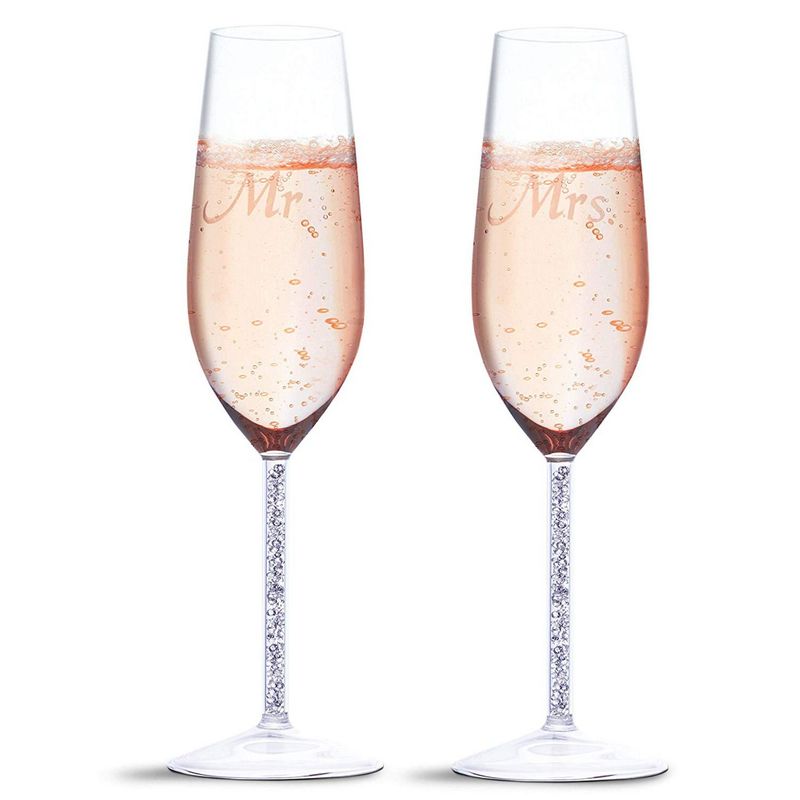 Set of 2 Glass Champagne Flutes Sparkling Wine Glasses Fancy
