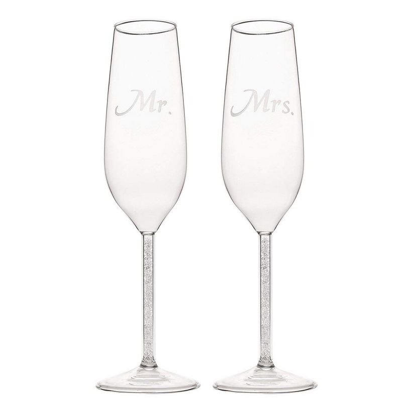Juvale 2 Piece Set Wedding Champagne Toasting Flutes - Engraved Mr. and Mrs. Glasses