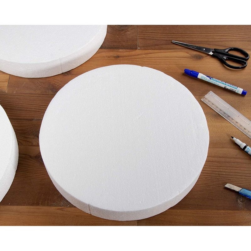 Craft Foam Circle - 3-Pack Polystyrene Foam Disc, Round Craft Foam for Cake Dummy, Sculpture, Modeling, DIY Arts, Kids Class, Floral Arrangement, White, 12 x 12 x 2 Inches