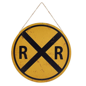 Juvale Rail Road Crossing Symbol Sign - Metal Tin Traffic Sign Wall Decor, Perfect Cafes, Restaurans, Party and Home Interior Decoration, 11.8 x 11.8 Inches