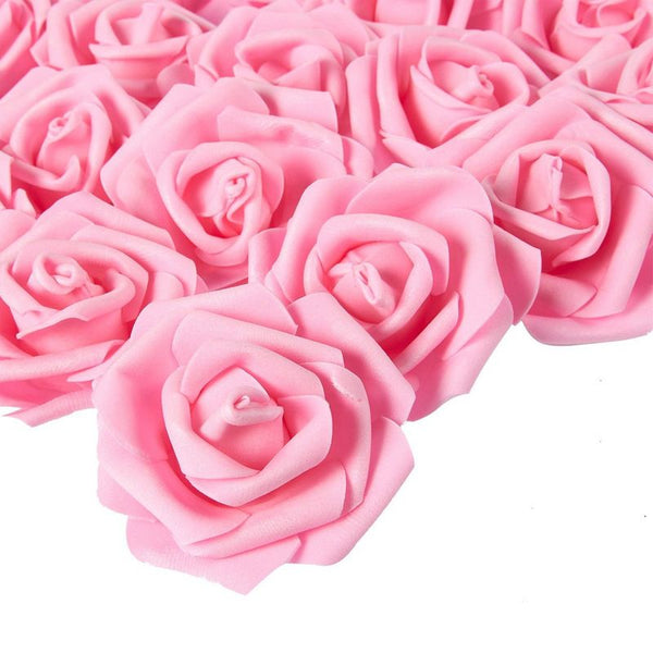 Stemless Rose Flower Heads, Artificial Roses for Weddings and Crafts (3 x 1.25 x 3 in, Pink, 100)