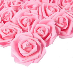 Stemless Rose Flower Heads, Artificial Roses for Weddings and Crafts (3 x 1.25 x 3 in, Pink, 100)
