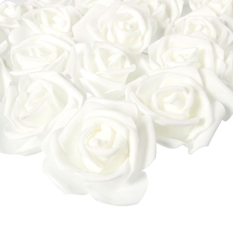 Stemless Artificial Rose Flower Heads for Weddings, Decor, DIY (3 in, White, 100 Pack)
