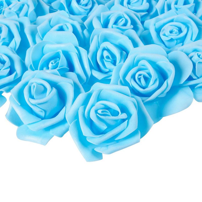 Rose Flower Heads, Artificial Roses for Weddings and DIY Crafts (3 in, Blue, 100 Pack)