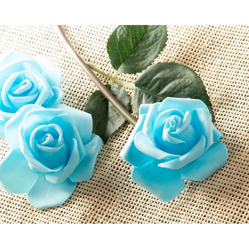 Rose Flower Heads, Artificial Roses for Weddings and DIY Crafts (3 in, Blue, 100 Pack)