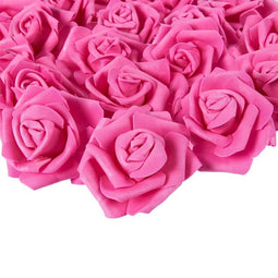 Rose Flower Heads, Artificial Roses for Weddings and Crafts (3 in, Deep Pink, 100)