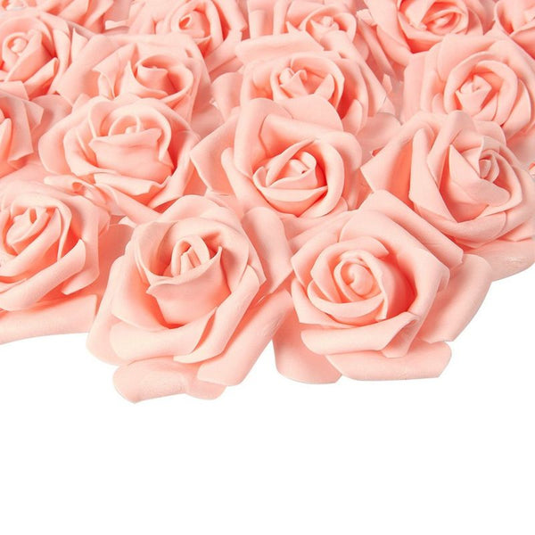 Artificial Rose Flower Heads for Weddings, Valentine's, DIY Crafts (3 in, Peach, 100 Pack)