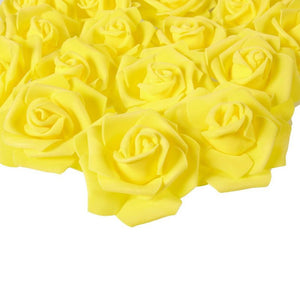 Stemless Rose Flower Heads, Artificial Roses for Weddings and Crafts (3 x 1.25 x 3 in, Yellow, 100 Pack)