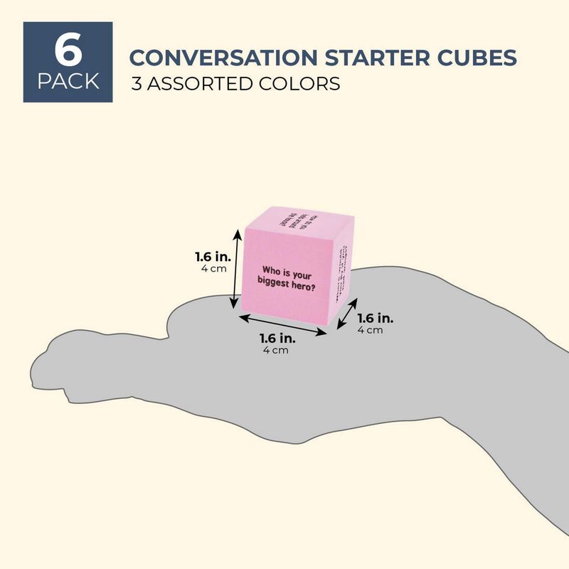 Juvale Conversation Starters Cubes, Kids Educational Activities (3 Colors, 1.5 in, 6-Pack)