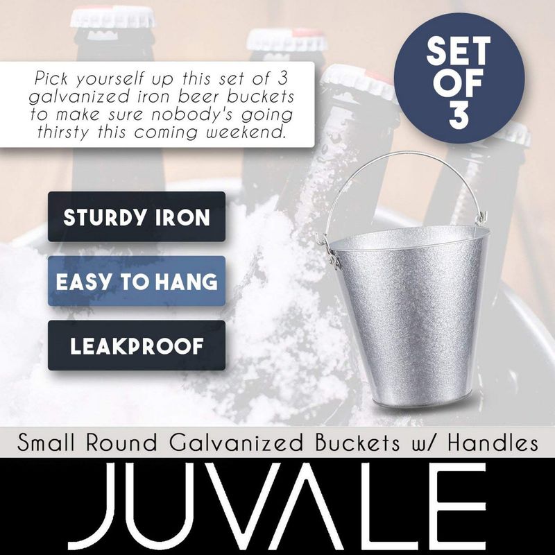 Juvale 6 Pack Small Galvanized Buckets with Handles, Oval Metal