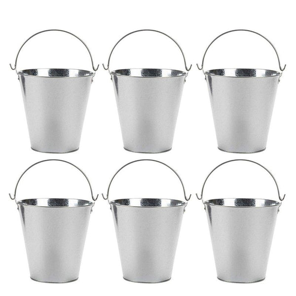 Round Galvanized Buckets - 6-Pack Steel Buckets with Handle for Beer and Drinks, Table Centerpiece Party Supplies, 100-Ounce, Silver, 7 x 7 Inches