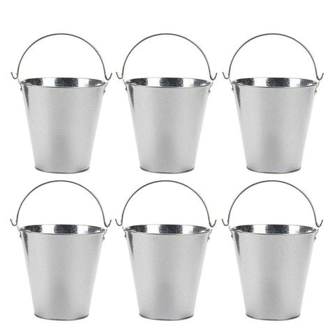 Juvale 6 Pack Large Galvanized Bucket for Party, 7 inch Metal Ice Pails for Champagne, Beer, Wine (100 oz)