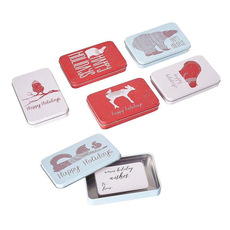 Gift Card Tin Boxes, Christmas Containers, Stocking Stuffers (5 x 0.75 x 3.25 In, 6 Pack)