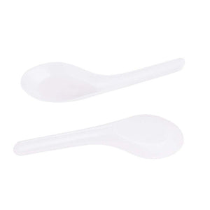 100-Pack Asian Soup Spoons - Disposable Plastic Chinese Soup Spoons, for Appetizer, Ramen, Pho, White, 4.5 x 1.2 Inches