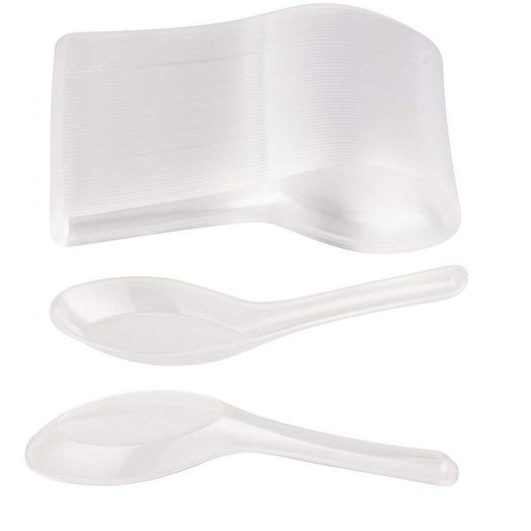 200-Pack Chinese Soup Spoons - Disposable Plastic Asian Soup Spoons, for Appetizer, Ramen, Pho, Clear, 4.5 x 1.2 Inches