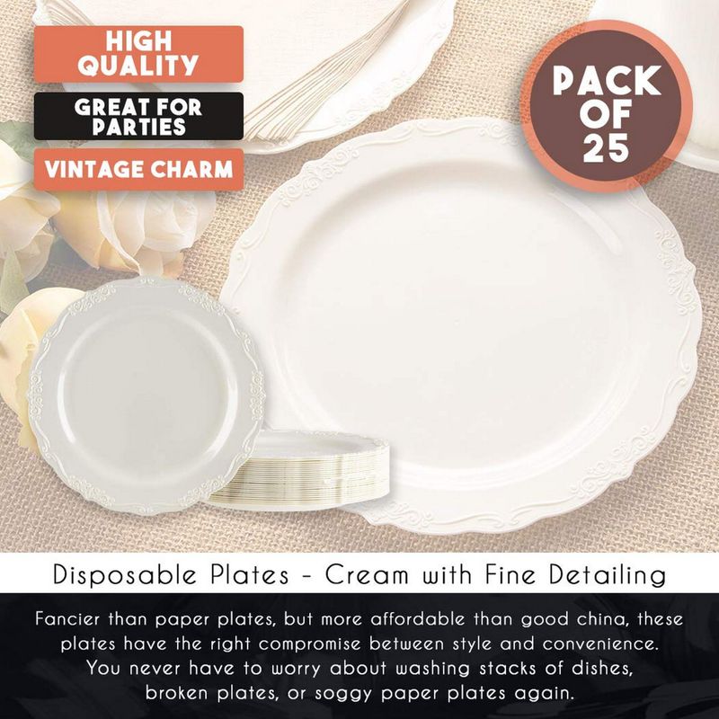 Wedding Dinnerware, White Plastic Plates (7.5 x 7.5 In, 25-Pack)