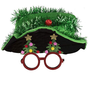 Christmas Party Costume Accessories - 2-Piece Set Christmas Tree Hat and Festive Eyeglasses, Holiday Outfit, Gag Gifts, White Elephant Gifts