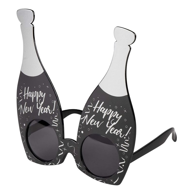 Happy New Year Champagne Bottle Adult Party Glasses, NYE Novelty Party Favors (4 Pack)