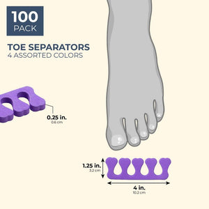 Juvale Toe Separators - 100 Pack Soft Foam Toe Cushions and Spacer Perfect for Nail Polish, Pedicure, Bunion Relief and Hammer Toe (4 Colors)