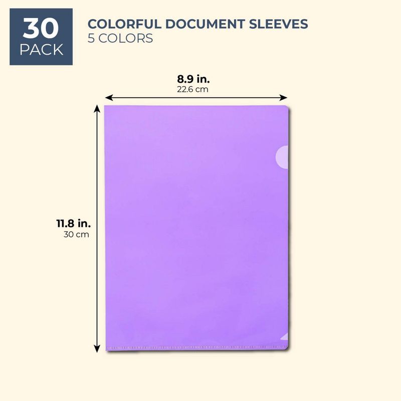 Plastic Document Project Folders, Letter Size (5 Colors, 30 Pack)