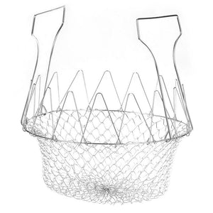 Deep Fry Basket - Stainless Steel Foldable Strainer Basket Colander - Cooking Basket for Frying, Steaming, Straining, Rinsing, 9 x 3.35 x 9 Inches