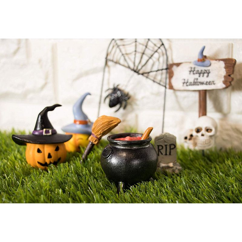 Juvale Halloween Fairy Garden Kit – 7-Piece Halloween Miniature Resin Figurines, Garden Ornaments, Party Favors, Including Pumpkins, Spider Web, Skulls, Tombstone Outdoor, Lawn Home Decoration