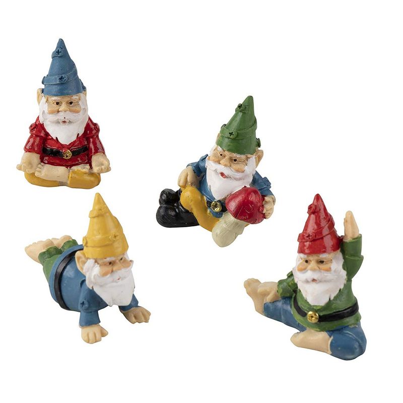 Mini Garden Gnome Statue Set in Funny Yoga Poses, Home Decor (2 in, 4 Pieces)