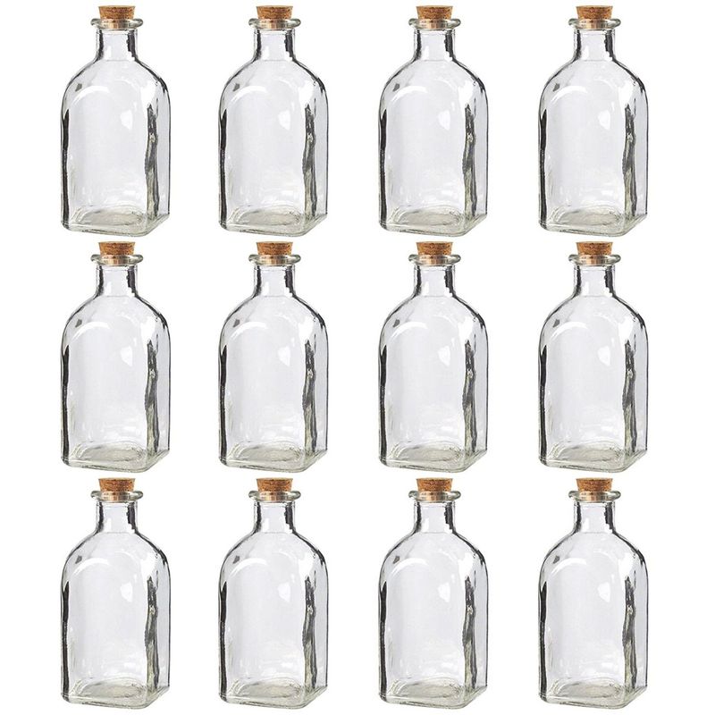 Juvale 12 Pack Clear 6 Oz Glass Bottles with Cork Lids, Tiny Vintage Style  Potion Vases for Party Favors, DIY Crafts (180 ml)