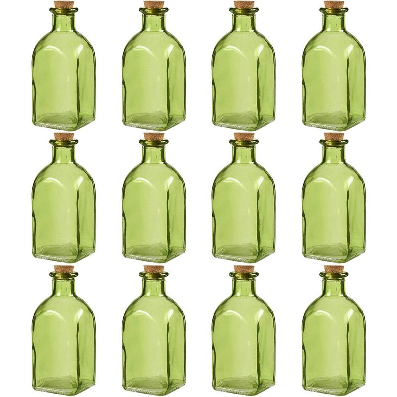 Clear Glass Bottles with Cork Lids (Green, 12 Pack)