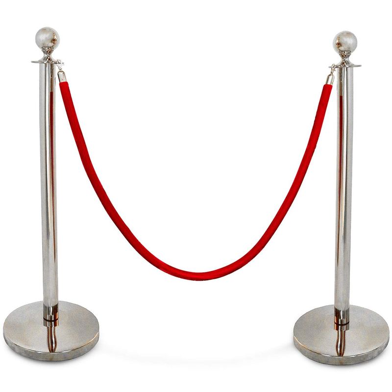 Juvale 2-Pack Red Velvet Stanchion Rope with Silver Chrome Plated Hooks, 5 Feet