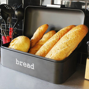 Bread Box for Kitchen Counter - Stainless Steel Large Bread Bin Storage Container Holder For Loaves, Pastries & More - Retro Vintage Design, Matte Black, 16.75 x 9 x 6.5 inches