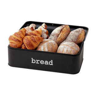 Bread Box for Kitchen Counter - Stainless Steel Large Bread Bin Storage Container Holder For Loaves, Pastries & More - Retro Vintage Design, Matte Black, 16.75 x 9 x 6.5 inches