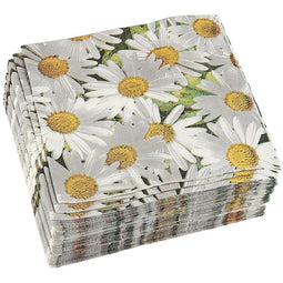 White Daisy Paper Napkins for Baby Shower, Wedding, and Birthday Party (6.5 x 6.5 In, 100 Pack)