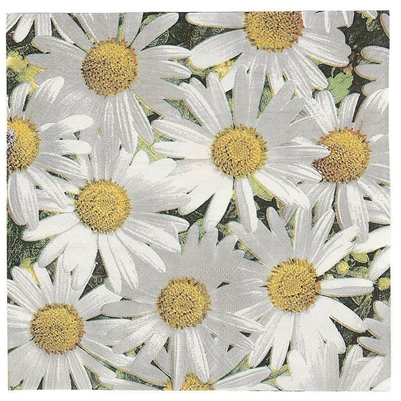 White Daisy Paper Napkins for Baby Shower, Wedding, and Birthday Party (6.5 x 6.5 In, 100 Pack)