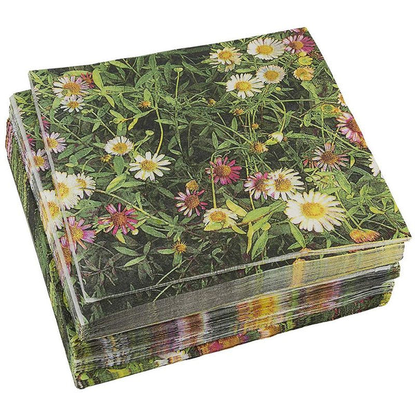 100-Pack Decorative Napkins - Daisy Garden Floral Print Disposable Paper Party Napkins - Soft and Absorbent Cocktail Napkins for Luncheon, Dinner and Celebration, Pink, 13 x 13 Inches