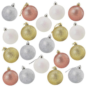 48-Pack Mini Christmas Tree Ornaments - Glitter White, Silver, Gold, Rose Gold, Shatterproof Small Christmas Balls Decoration, 4 Assorted Colors, Hanging Plastic Bauble Holiday Decor, 1.5 Inches