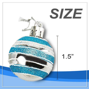 Mini Glitter, Mirror Shatterproof Christmas Tree Ball Ornaments (Teal, Silver, 1.5 in, 48 Pack)