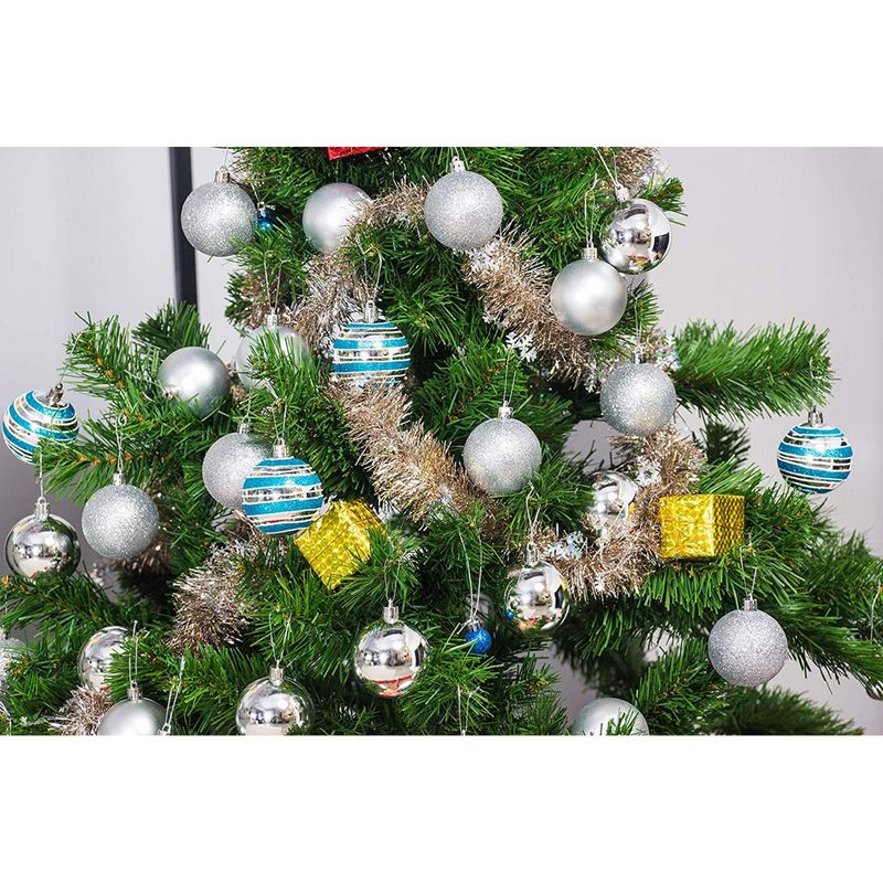 Silver and Teal Christmas Ornament Balls, Shiny, and Glitter Ornaments Set (2.3 In, 36 Pack)